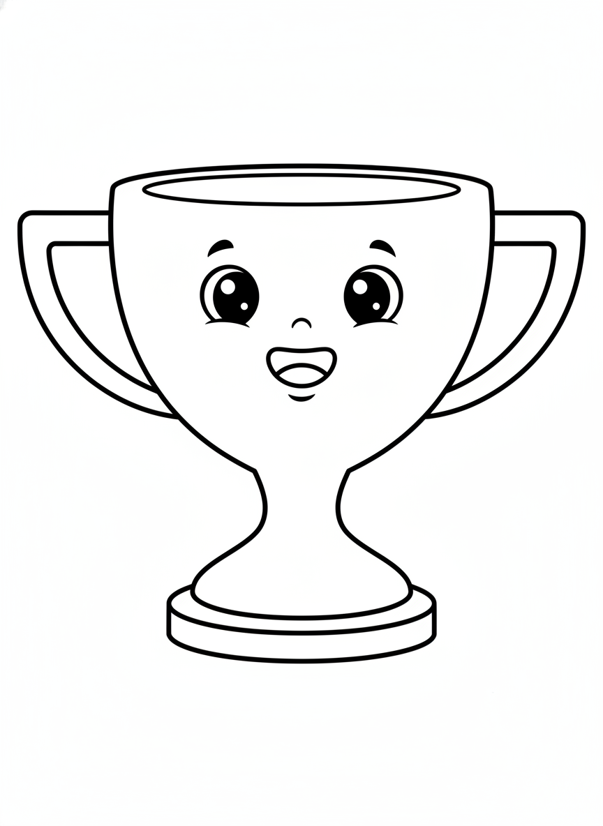 Simple & Cute Smiling Trophy Coloring Page for Kids