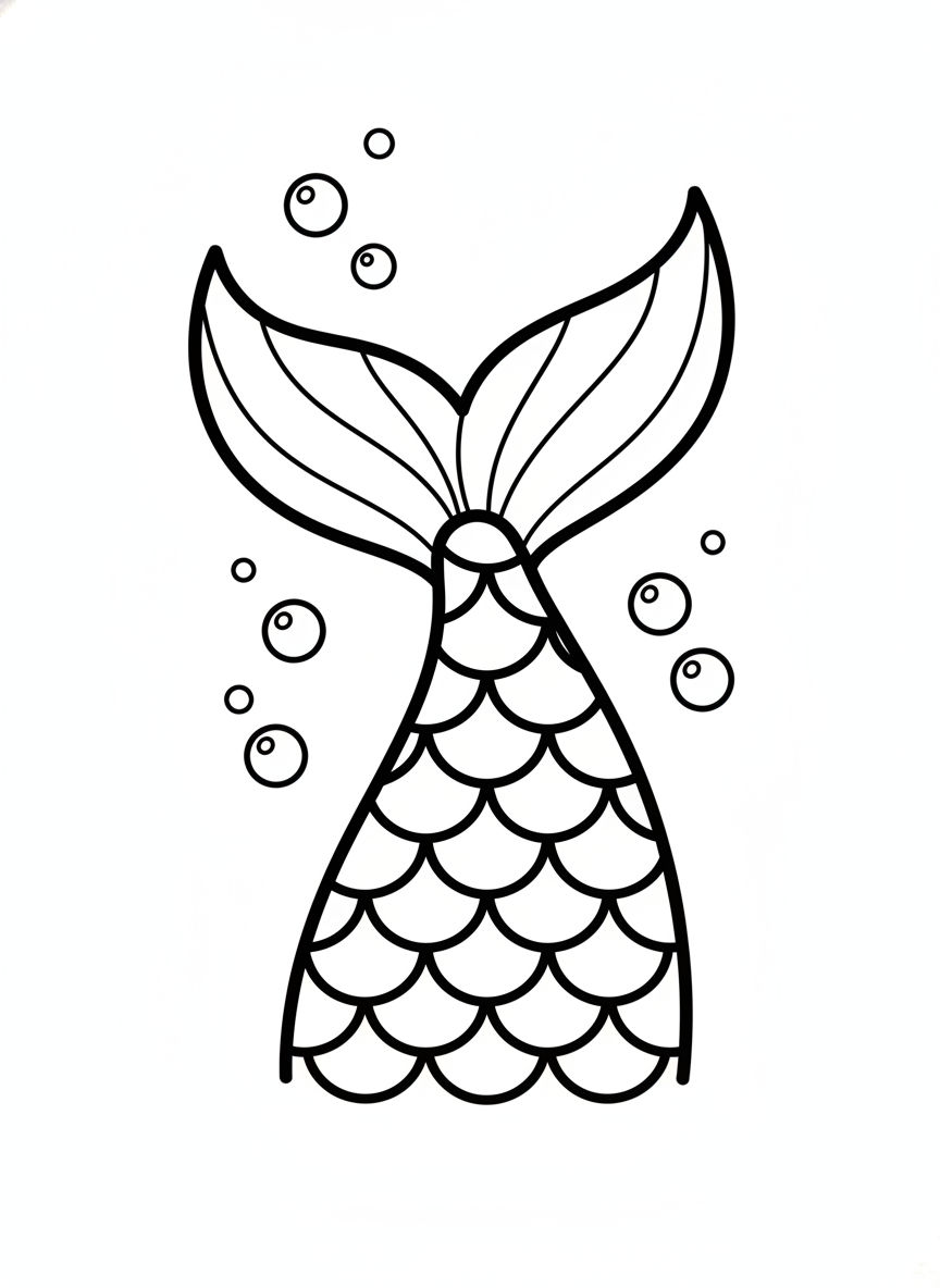 Simple Mermaid Tail Coloring Page for Kids