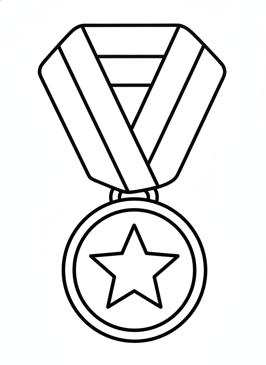 Simple Star Medal Coloring Page for Kids
