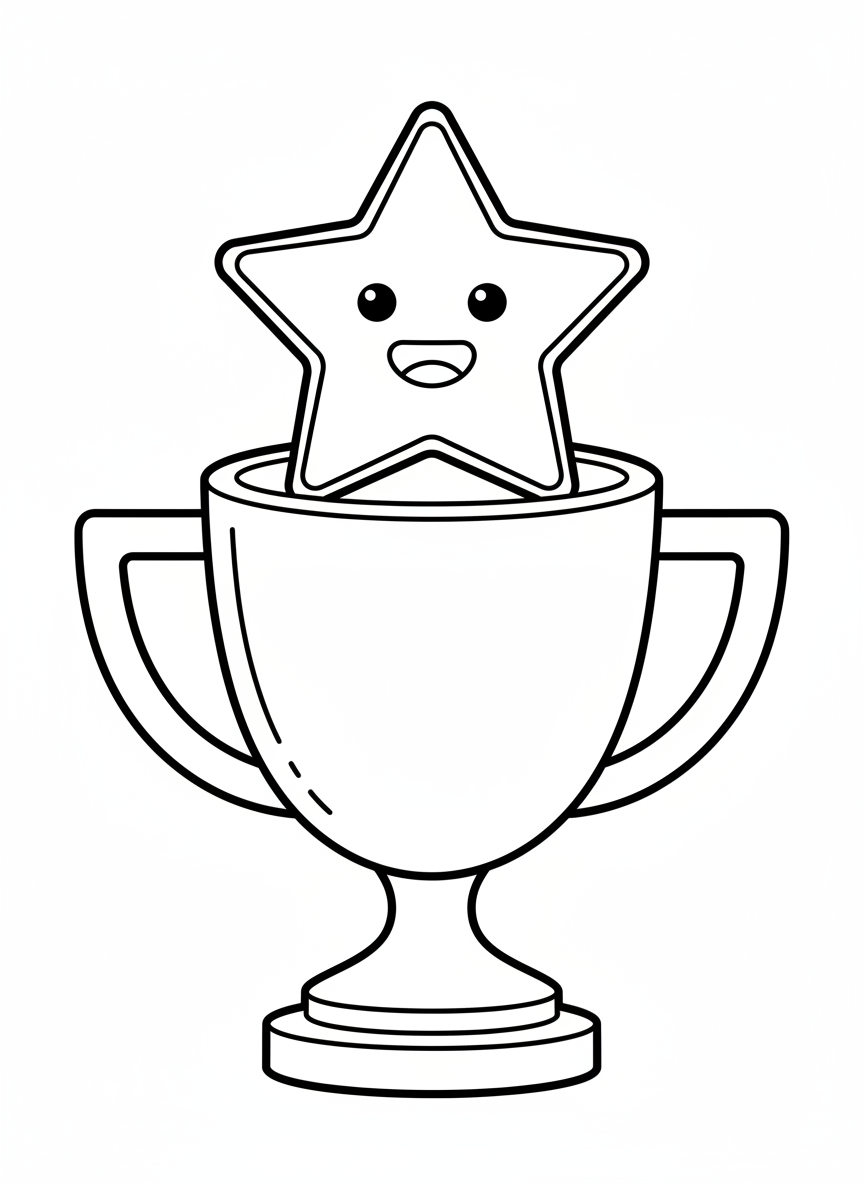 Smiling Star Trophy Coloring Page for Kids