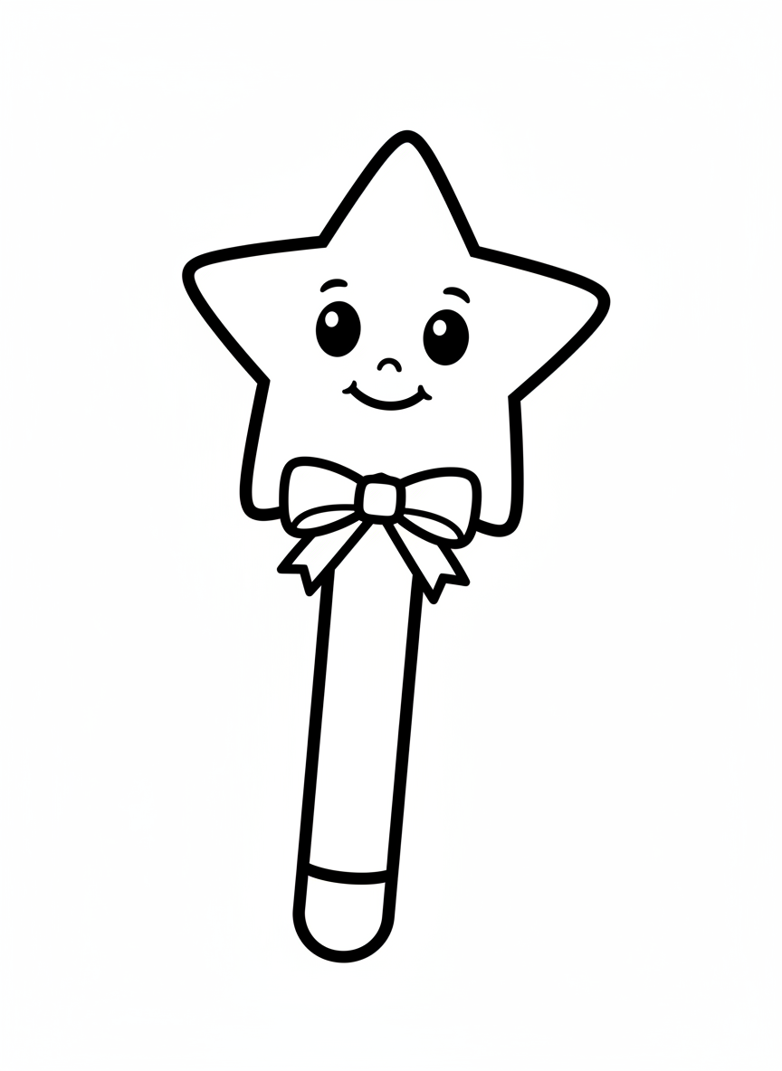 Smiling Star Wand Coloring Page for Kids