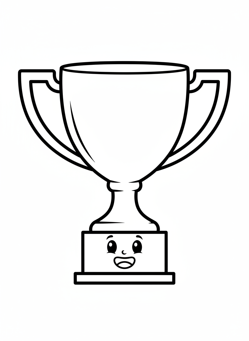 Smiling Trophy Coloring Page for Kids