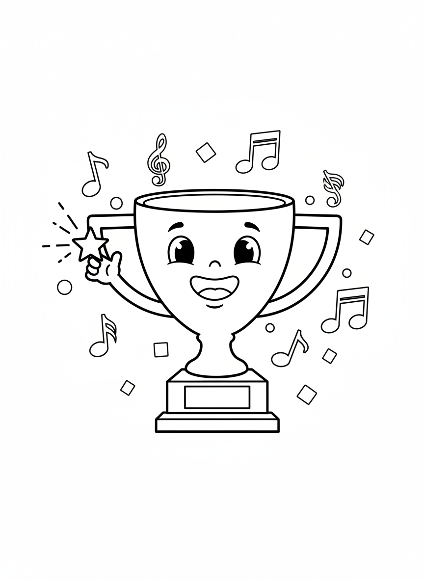 Smiling Trophy Cup with Star Coloring Page