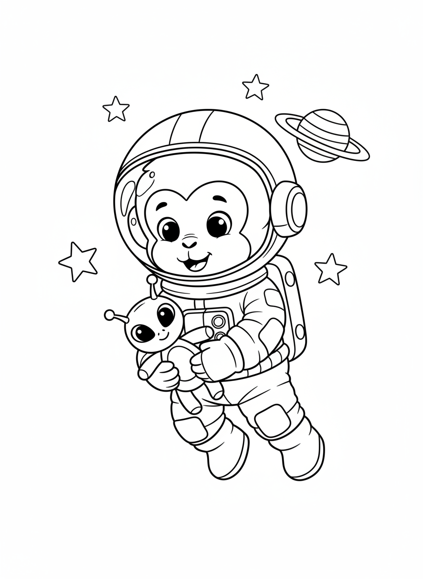 Space Monkey Adventure Coloring Page