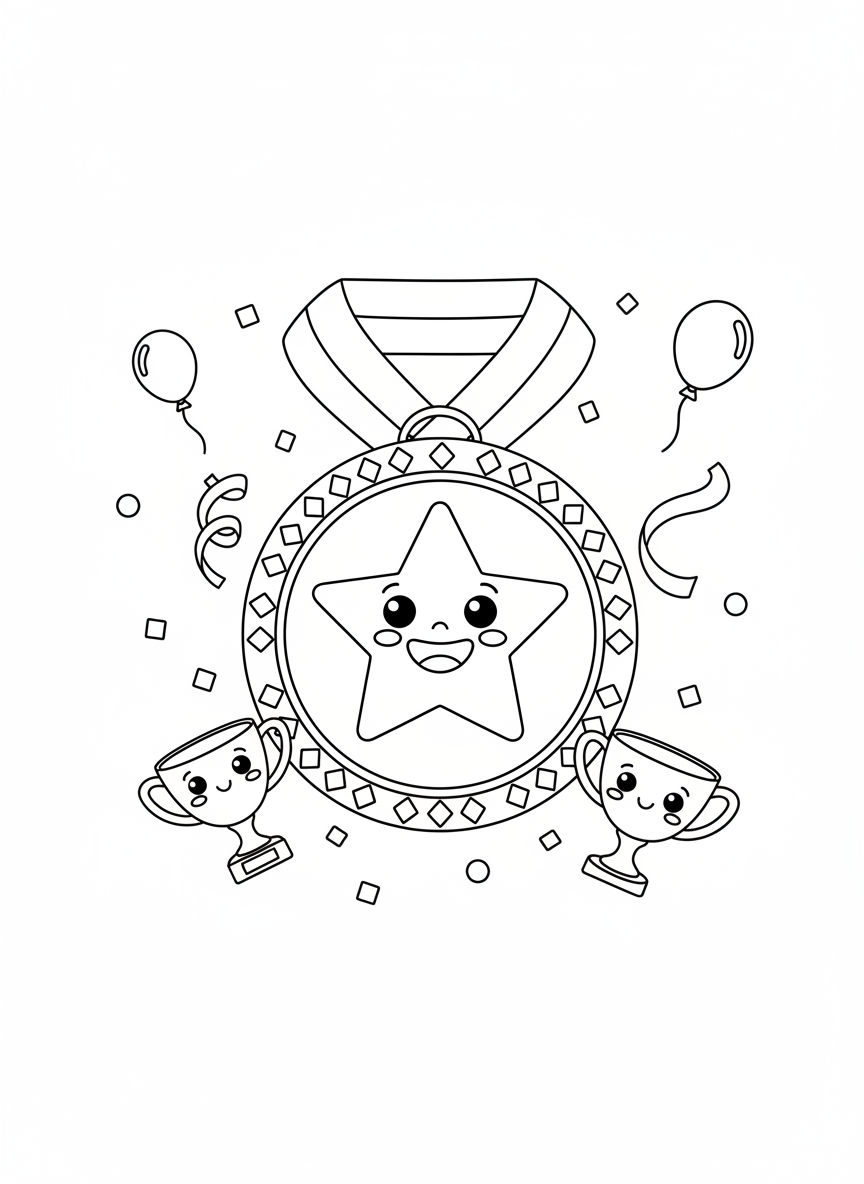 星形獎牌與獎盃慶典著色頁