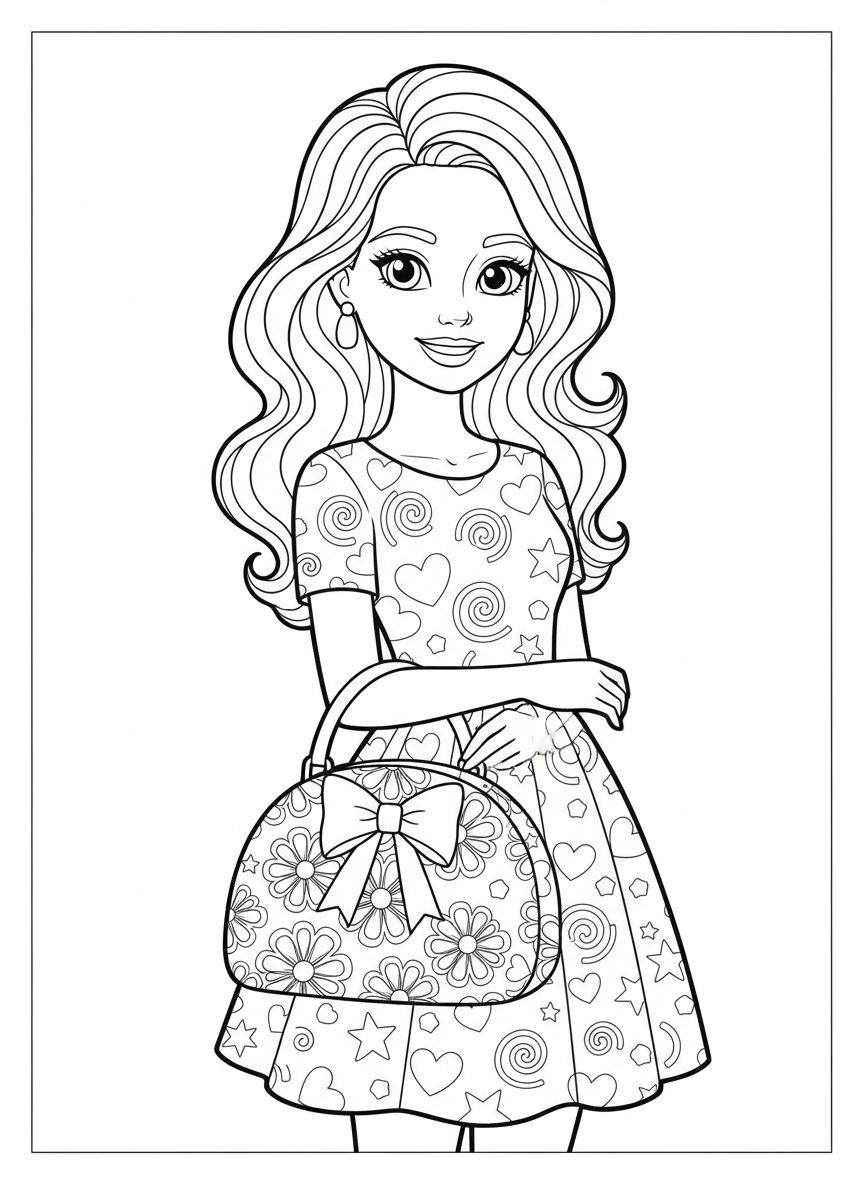 Stylish Barbie with Handbag Coloring Page for Kids