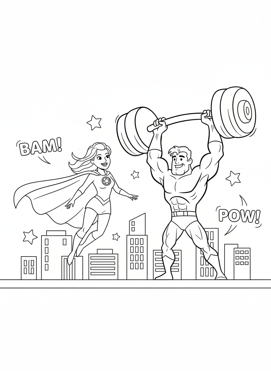 Superhero Friends: Flying & Strong Kids Coloring Page