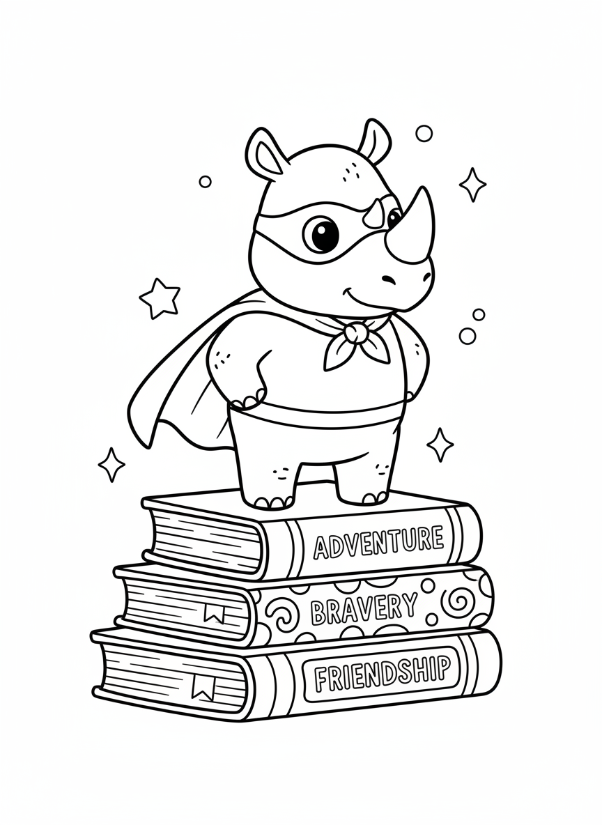 Superhero Rhino in Magical Library