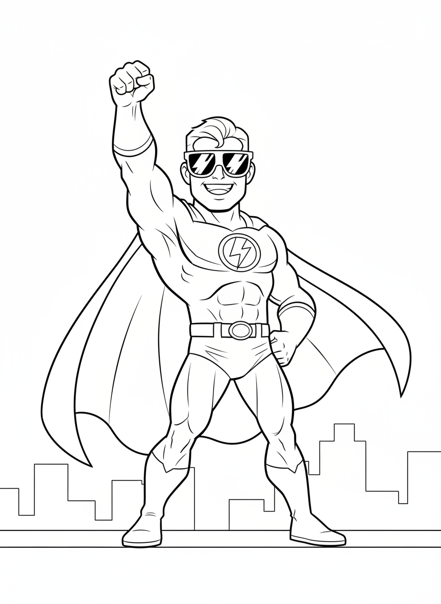 Superhero Rooftop Adventure Coloring Page