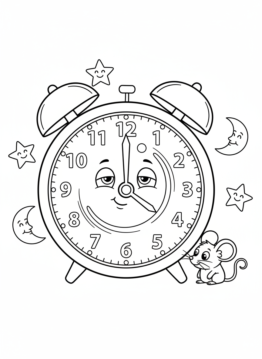 Whimsical Alarm Clock Coloring Page