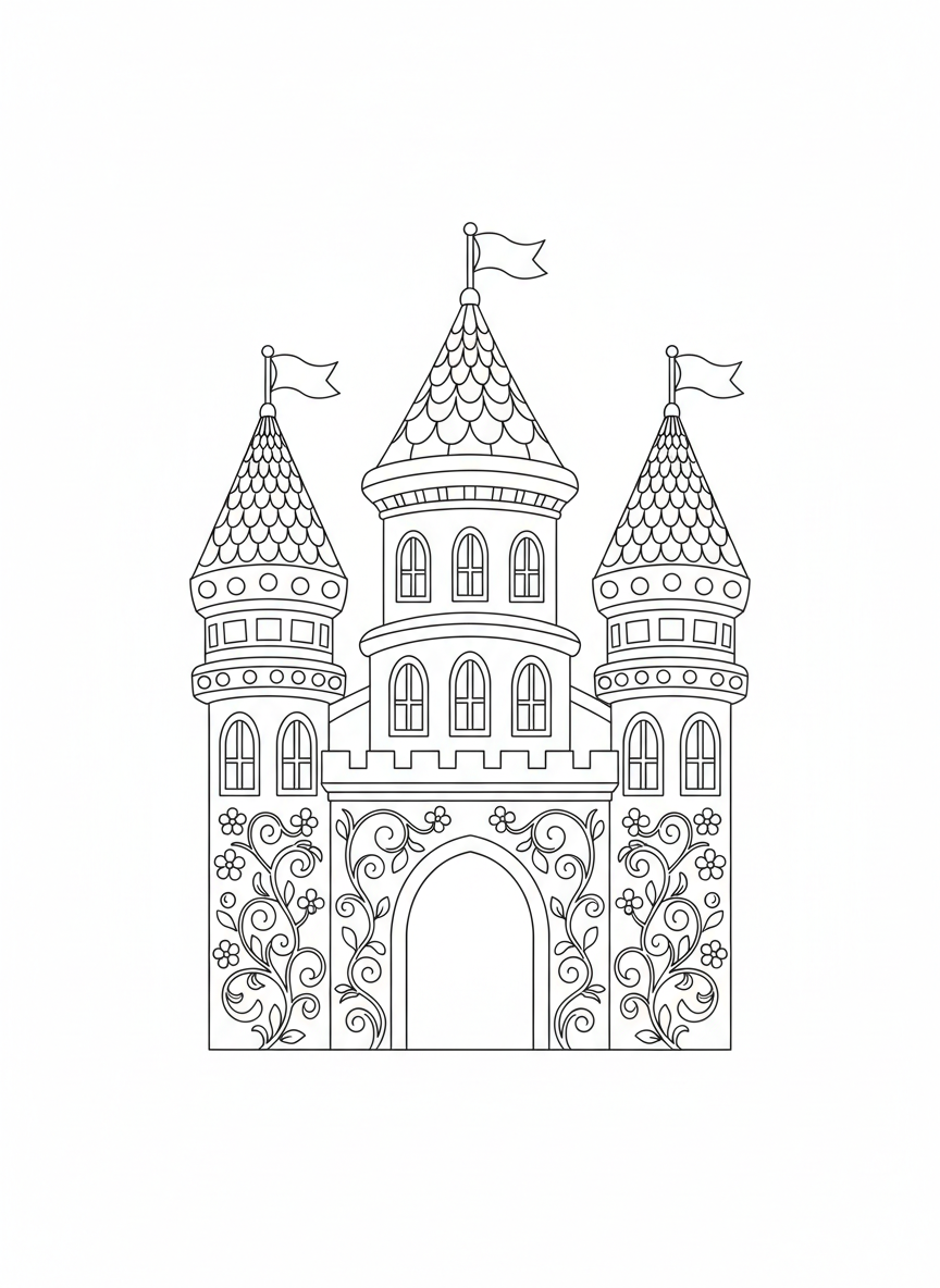 Whimsical Castle Coloring Page for Kids