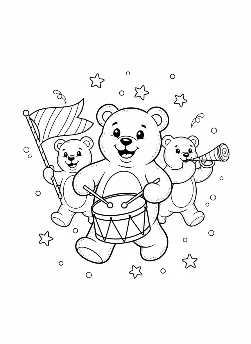 Whimsical Gummy Bear Parade Coloring Page