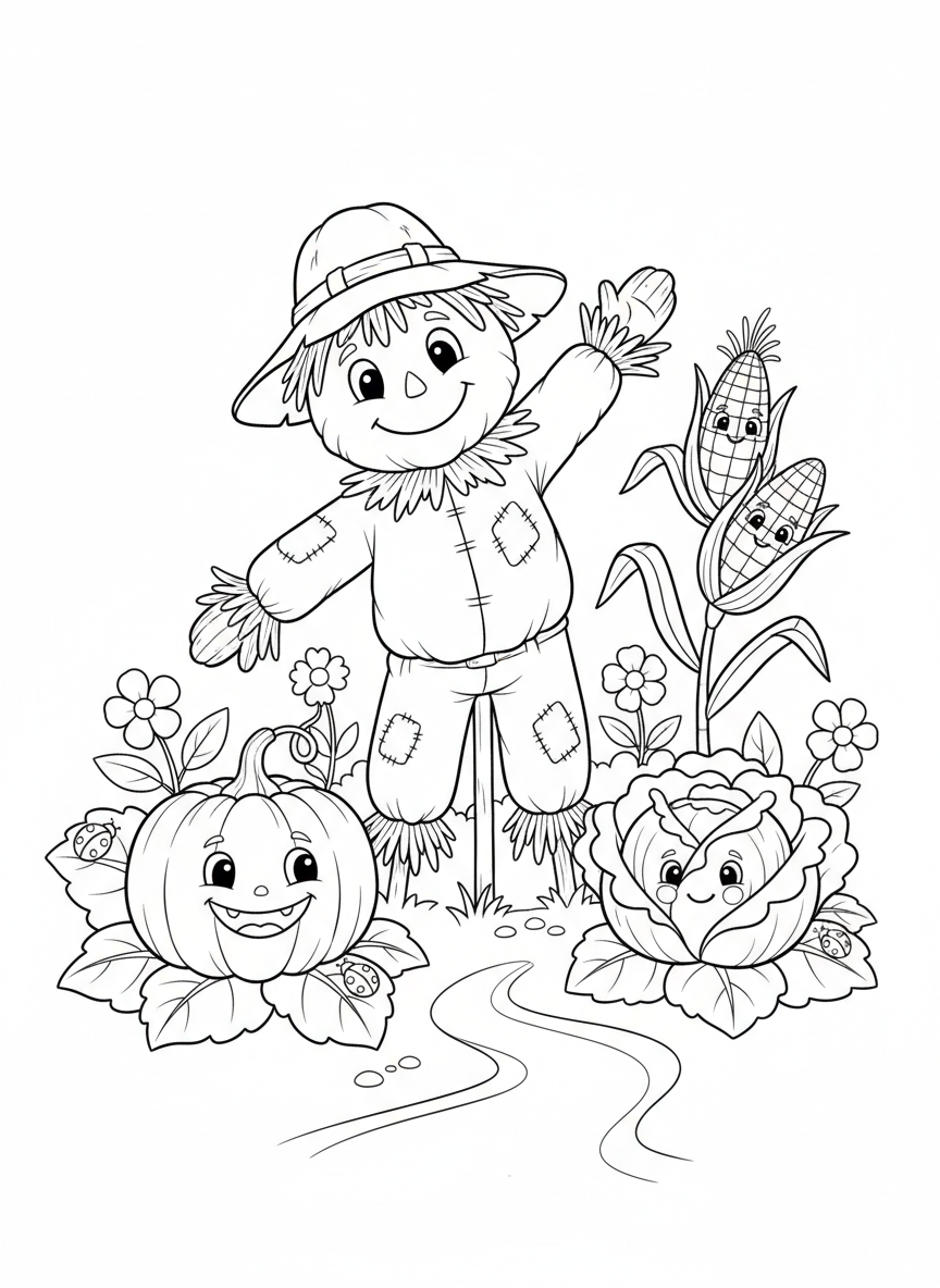 Whimsical Vegetable Garden Coloring Page