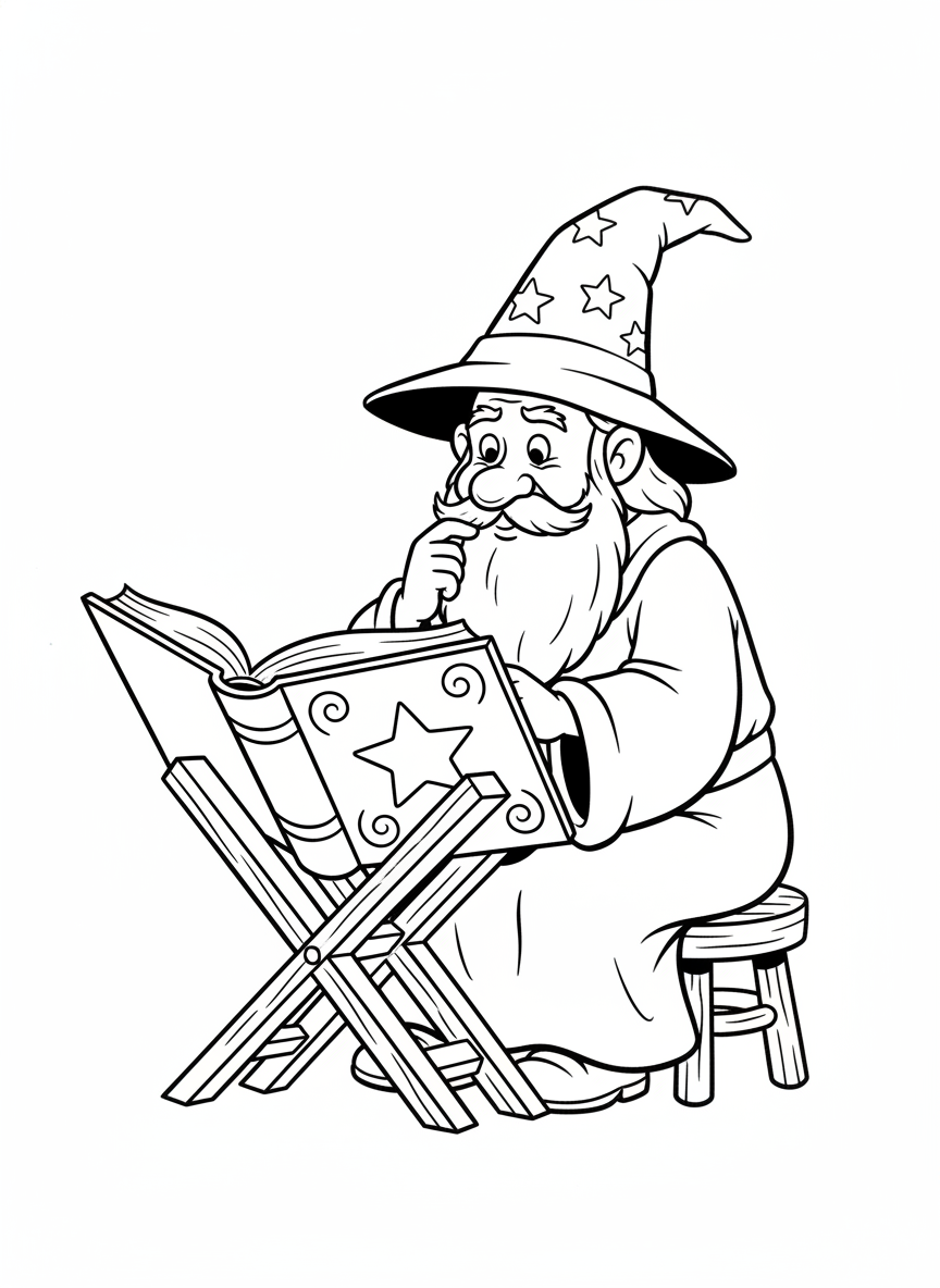 Wizard Reading Big Book Coloring Page