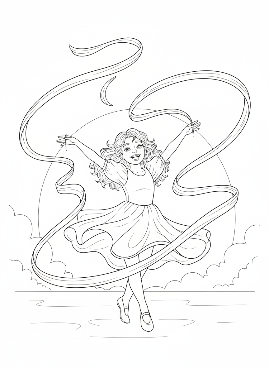 Ribbon Dance Twirl Coloring Page