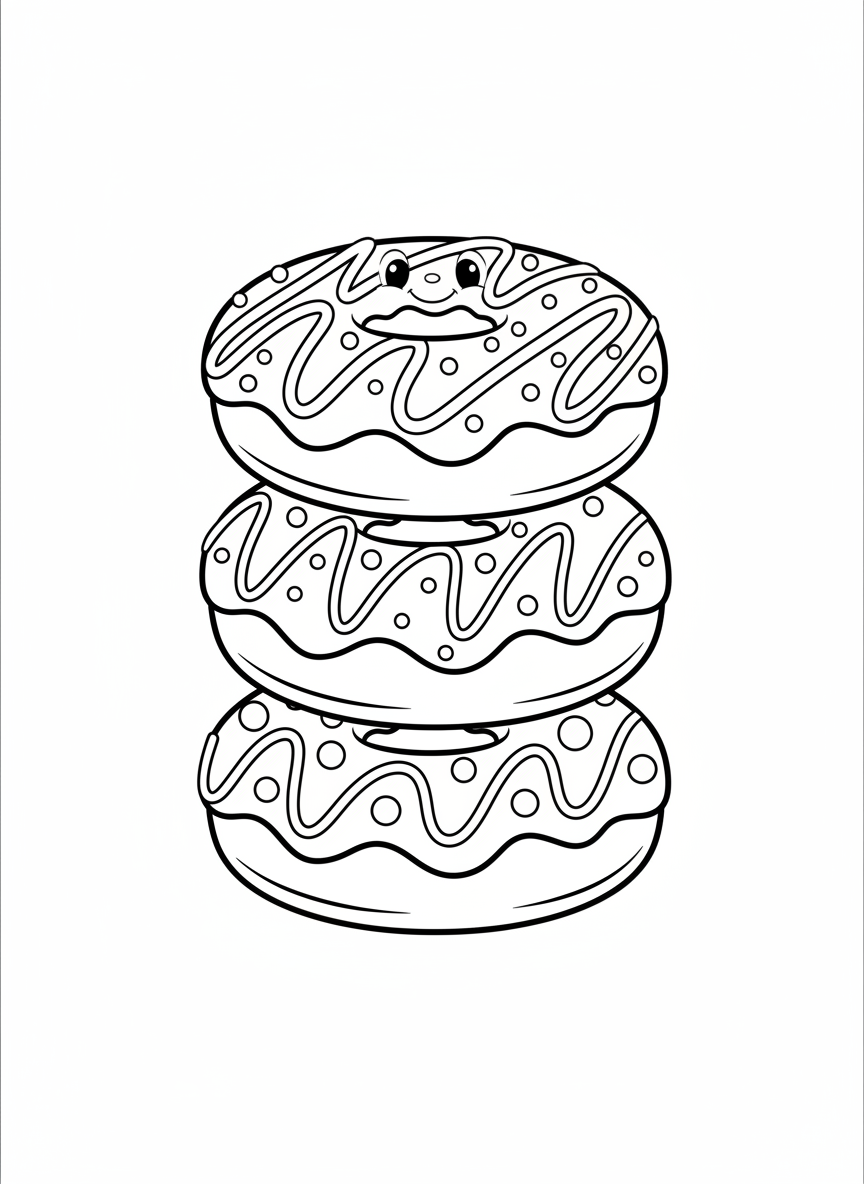 Adorable Stacked Donuts Coloring Page for Kids