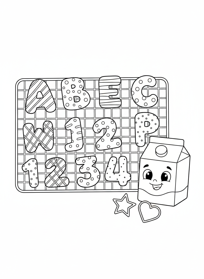 Alphabet & Number Cookie Fun Coloring Page