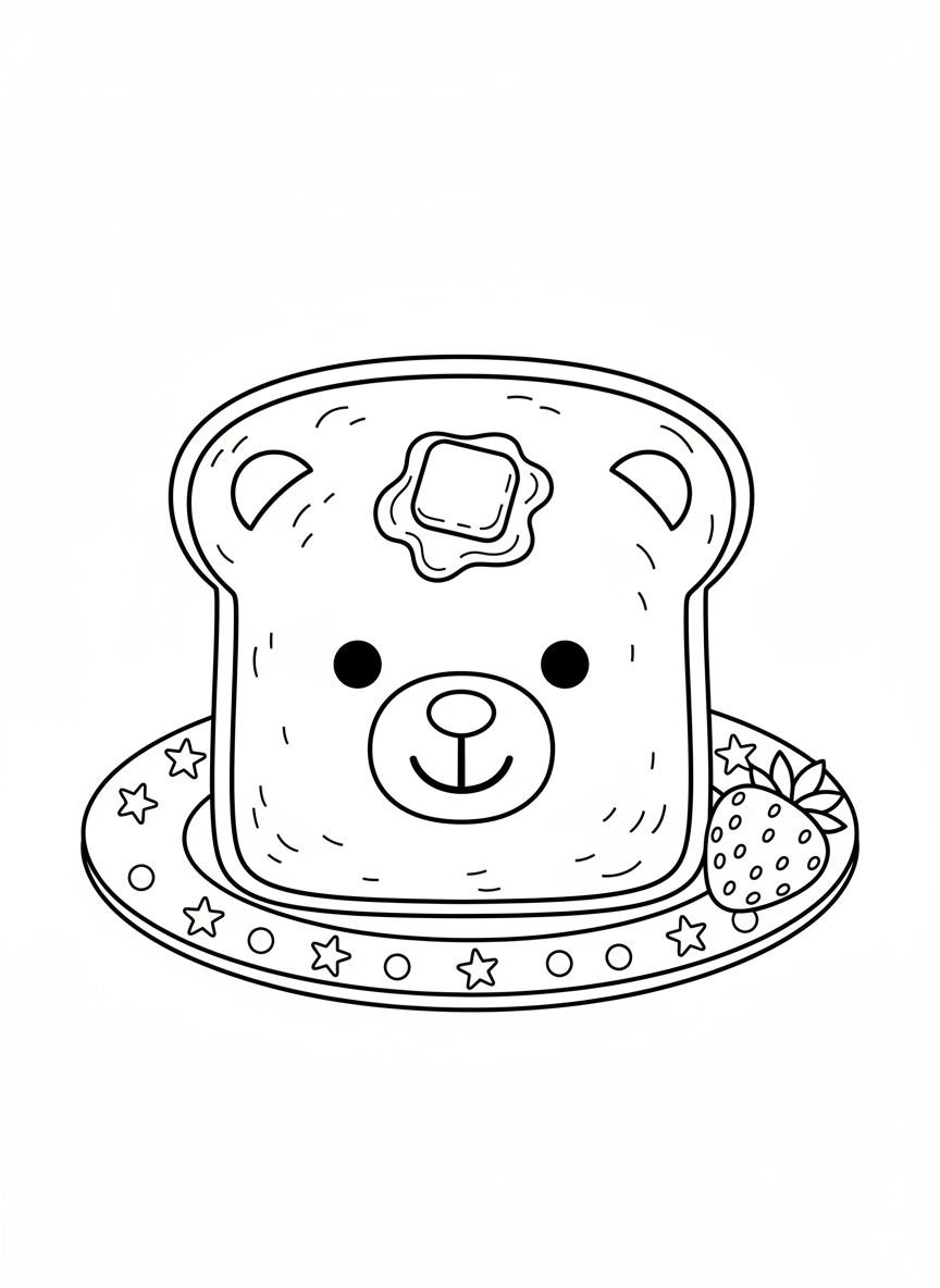 Bear Toast on Plate Coloring Page