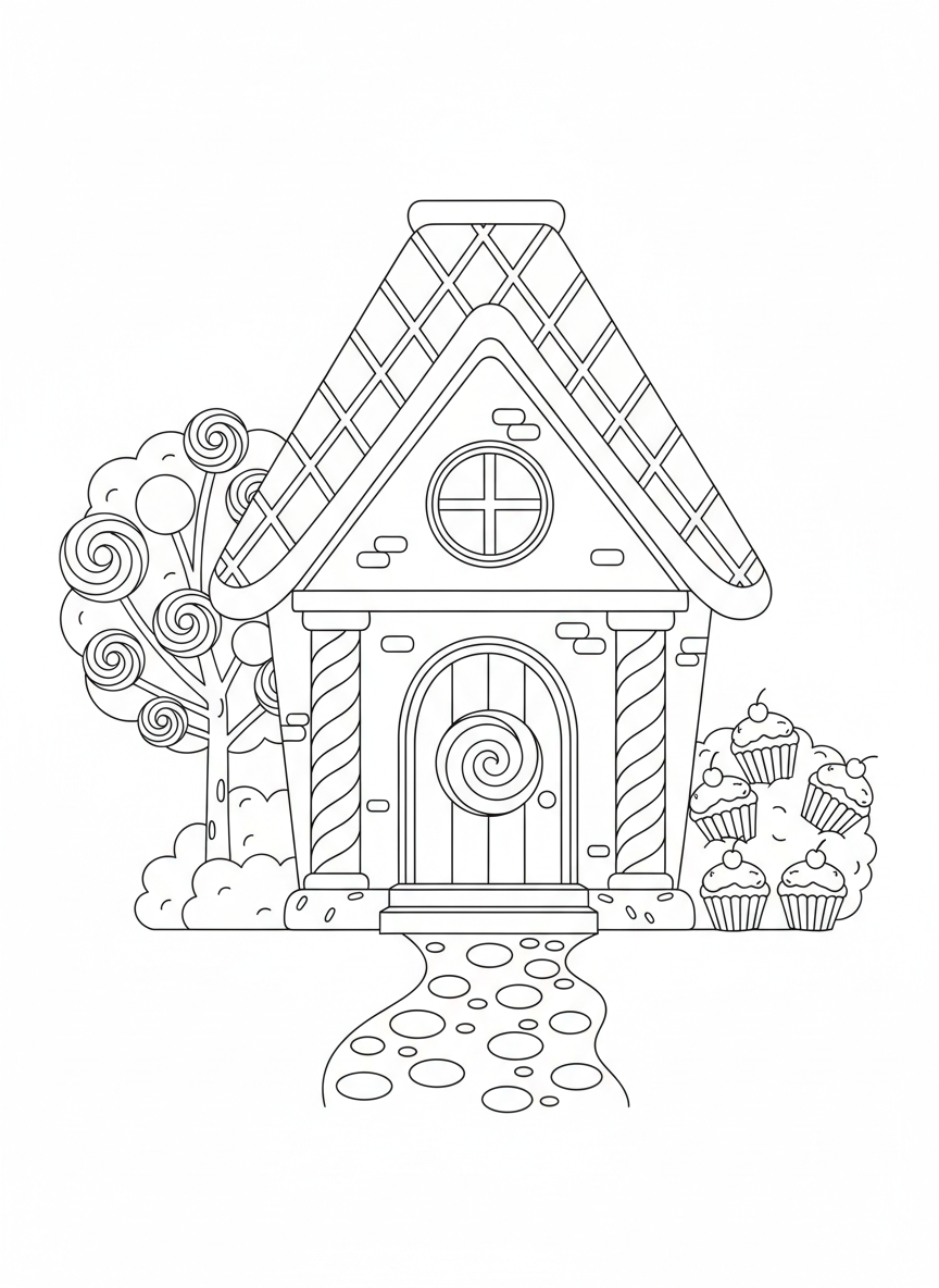 Charming Candy House Coloring Page