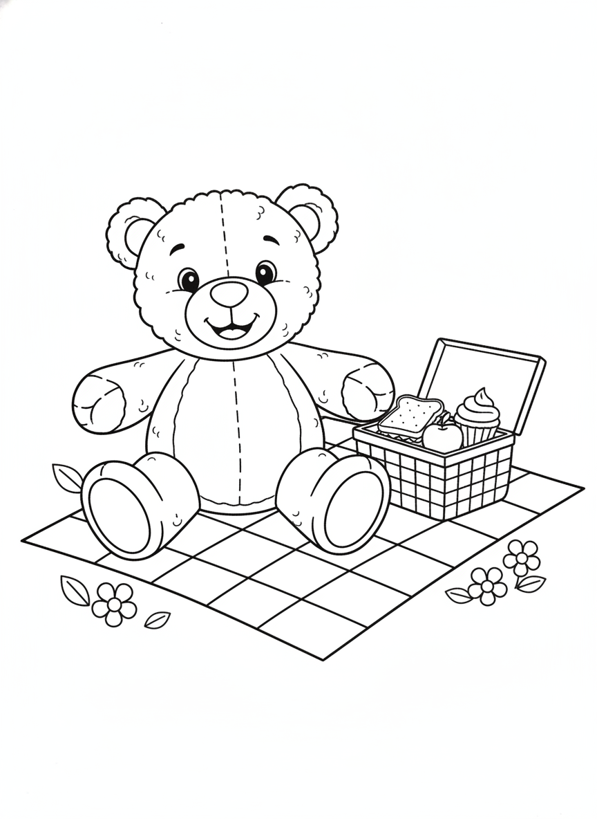 Charming Teddy Bear Picnic Coloring Page for Kids