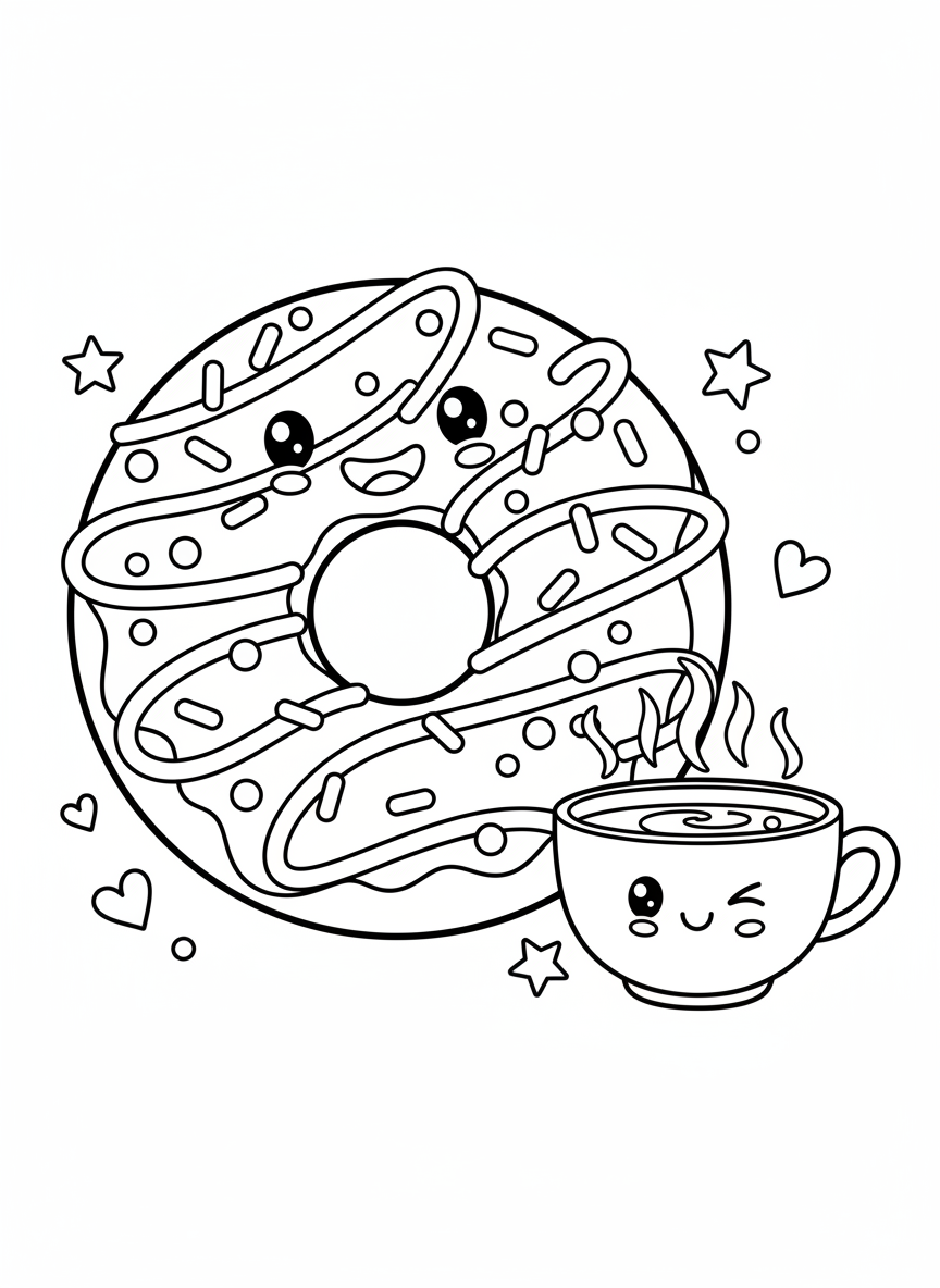 快樂甜甜圈與咖啡：兒童趣味著色頁