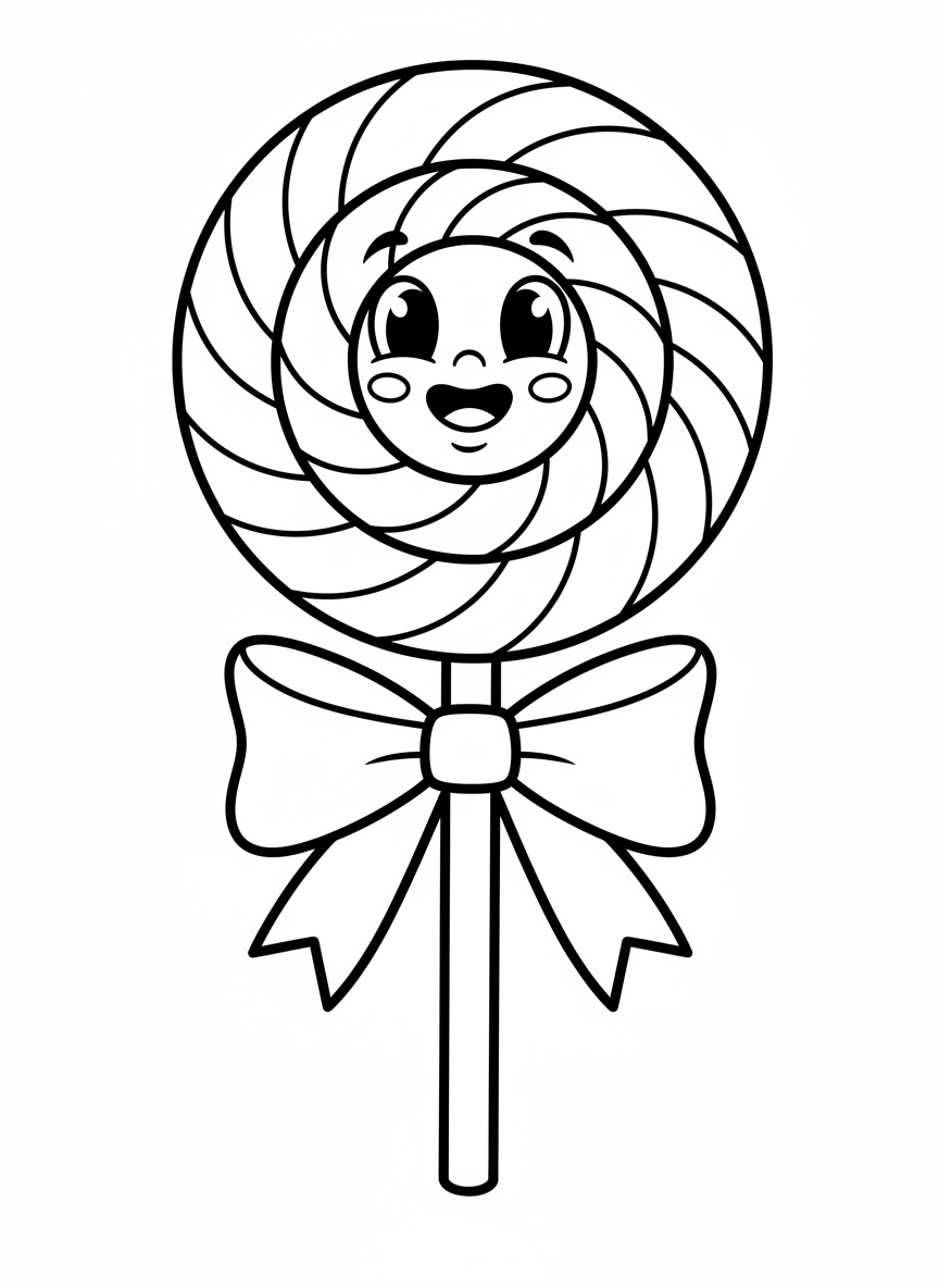 Cheerful Swirl Lollipop Coloring Page for Kids
