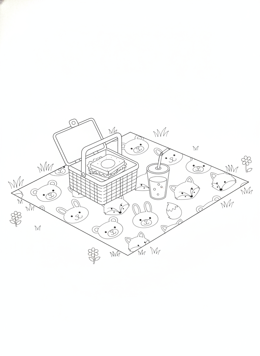 Cute Animal Picnic Fun Coloring Page for Kids