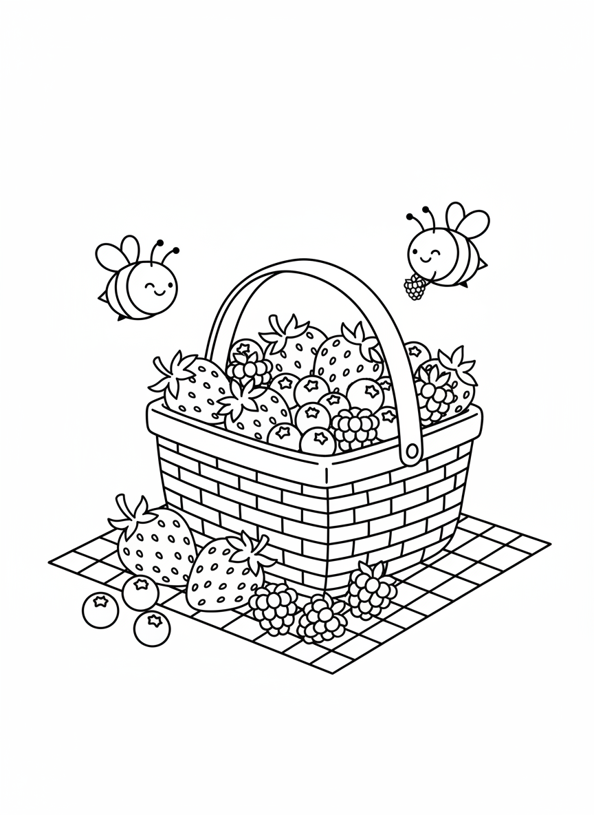 Cute Berry Picnic Basket with Buzzing Bees