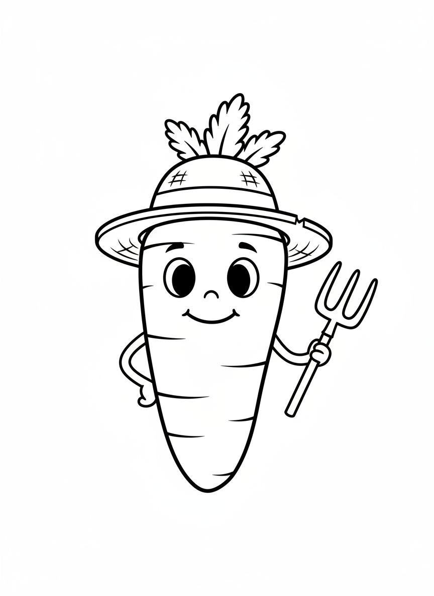 Cute Carrot Farmer Coloring Page
