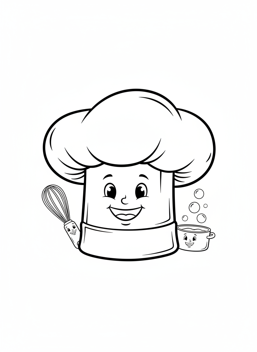 Cute Chef Hat Coloring Page for Kids