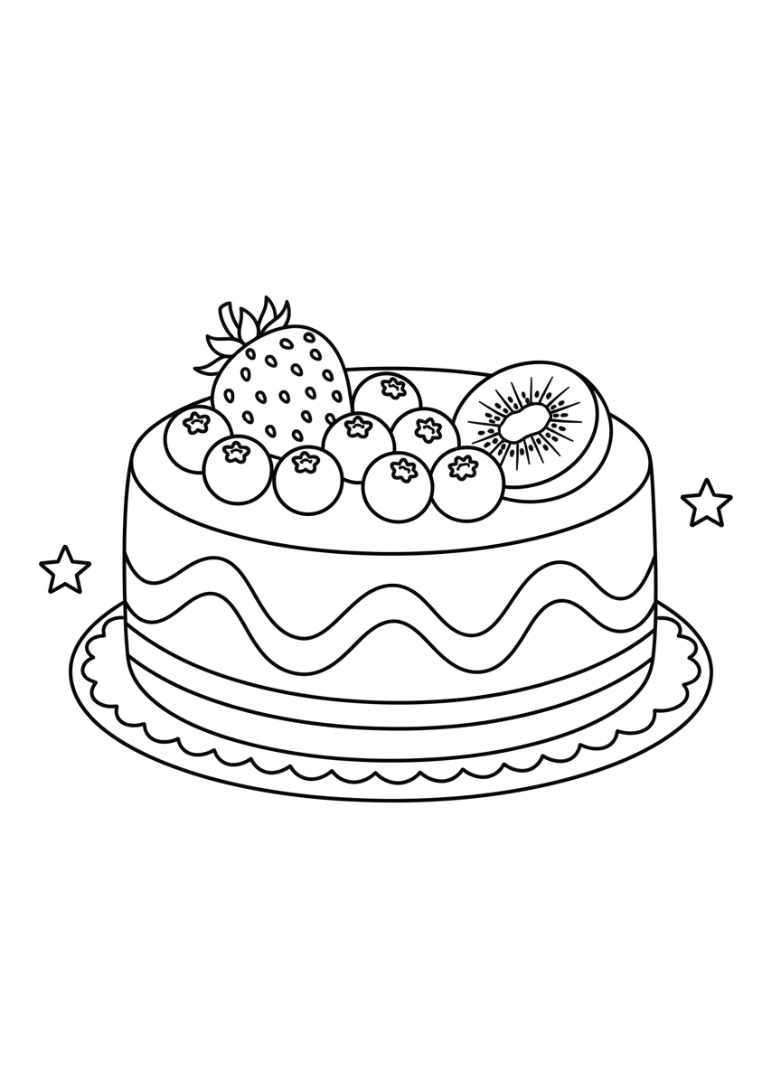 Delightful Fruit Cake Coloring Page for Kids