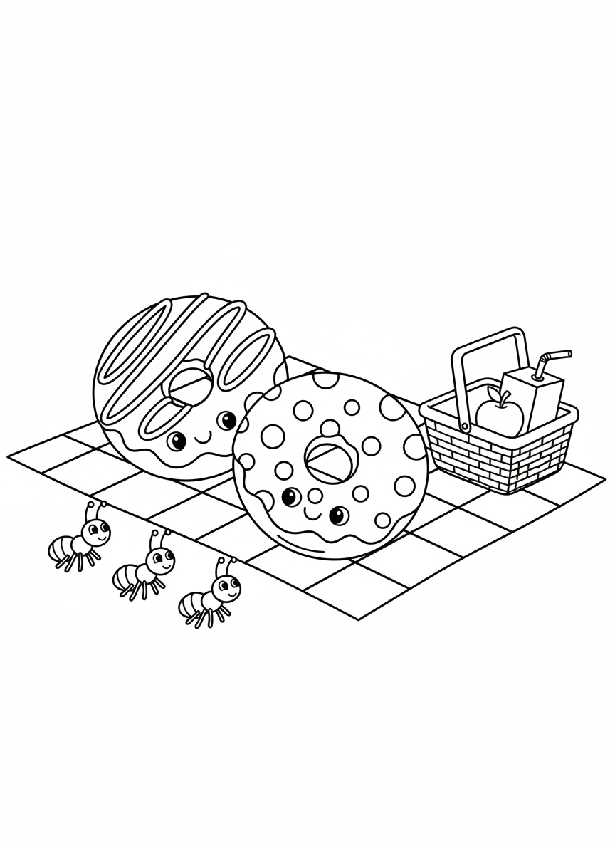 Donut Picnic Coloring Fun