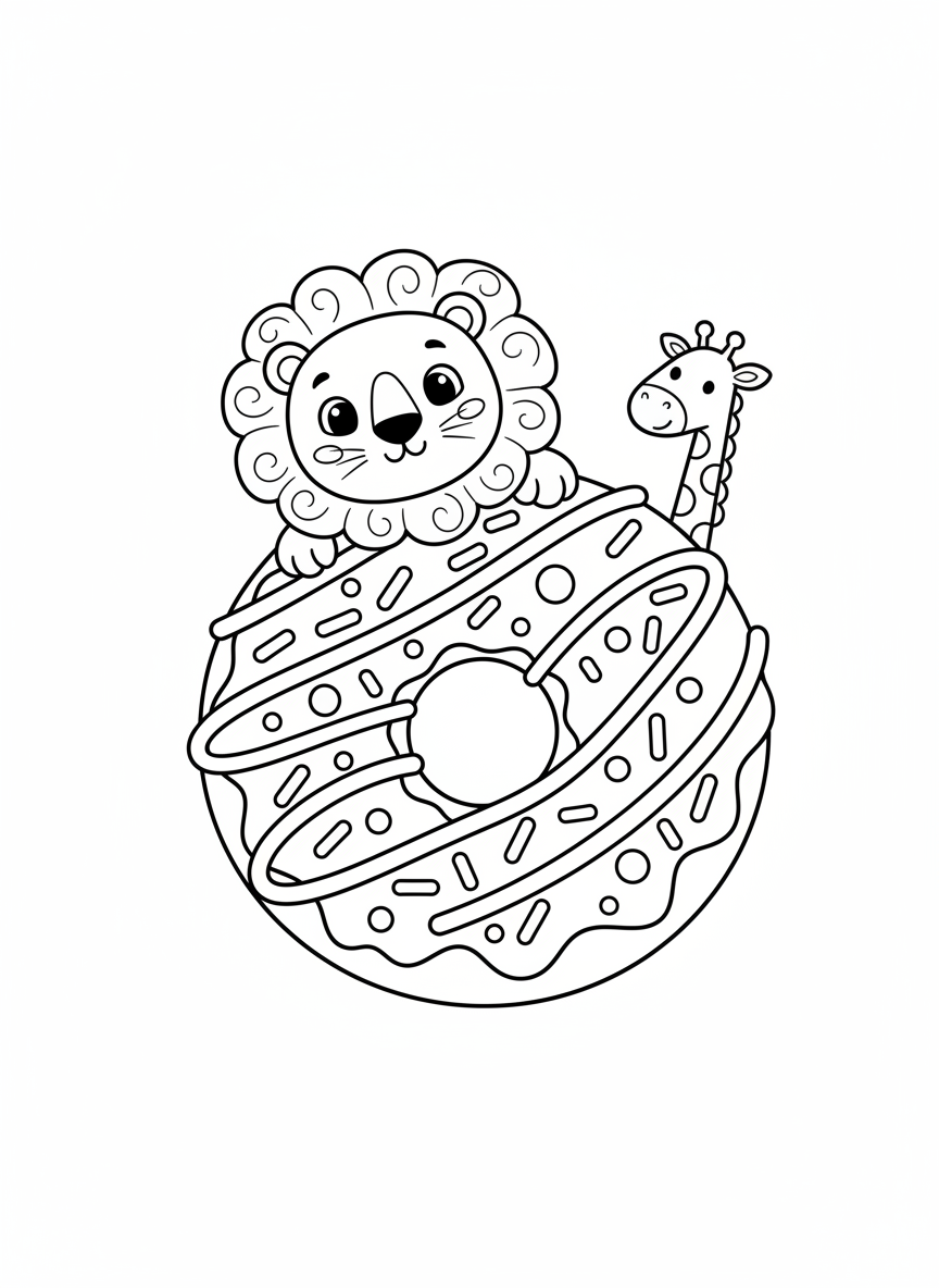 Donut Safari Fun Coloring Page for Kids