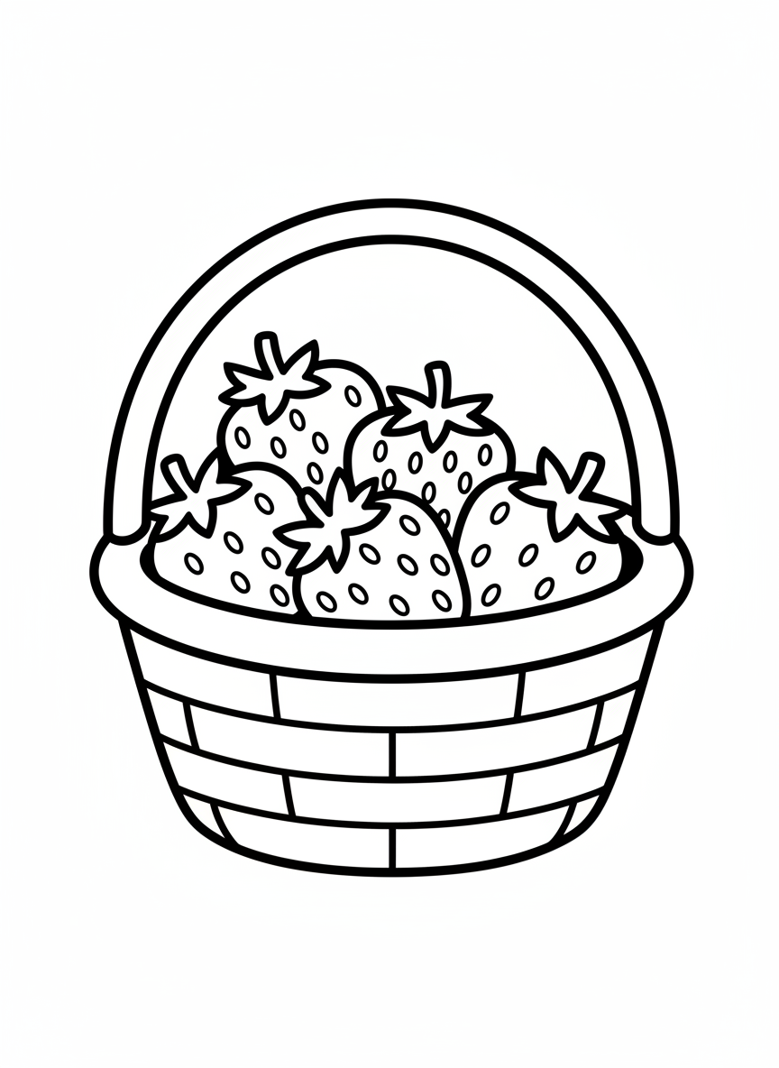 Easy Strawberry Basket Coloring Page for Kids
