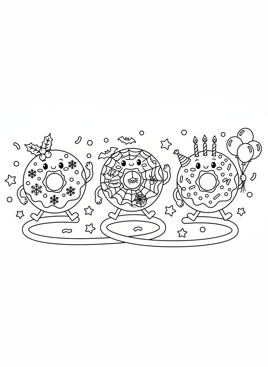 Festive Donut Parade Coloring Page