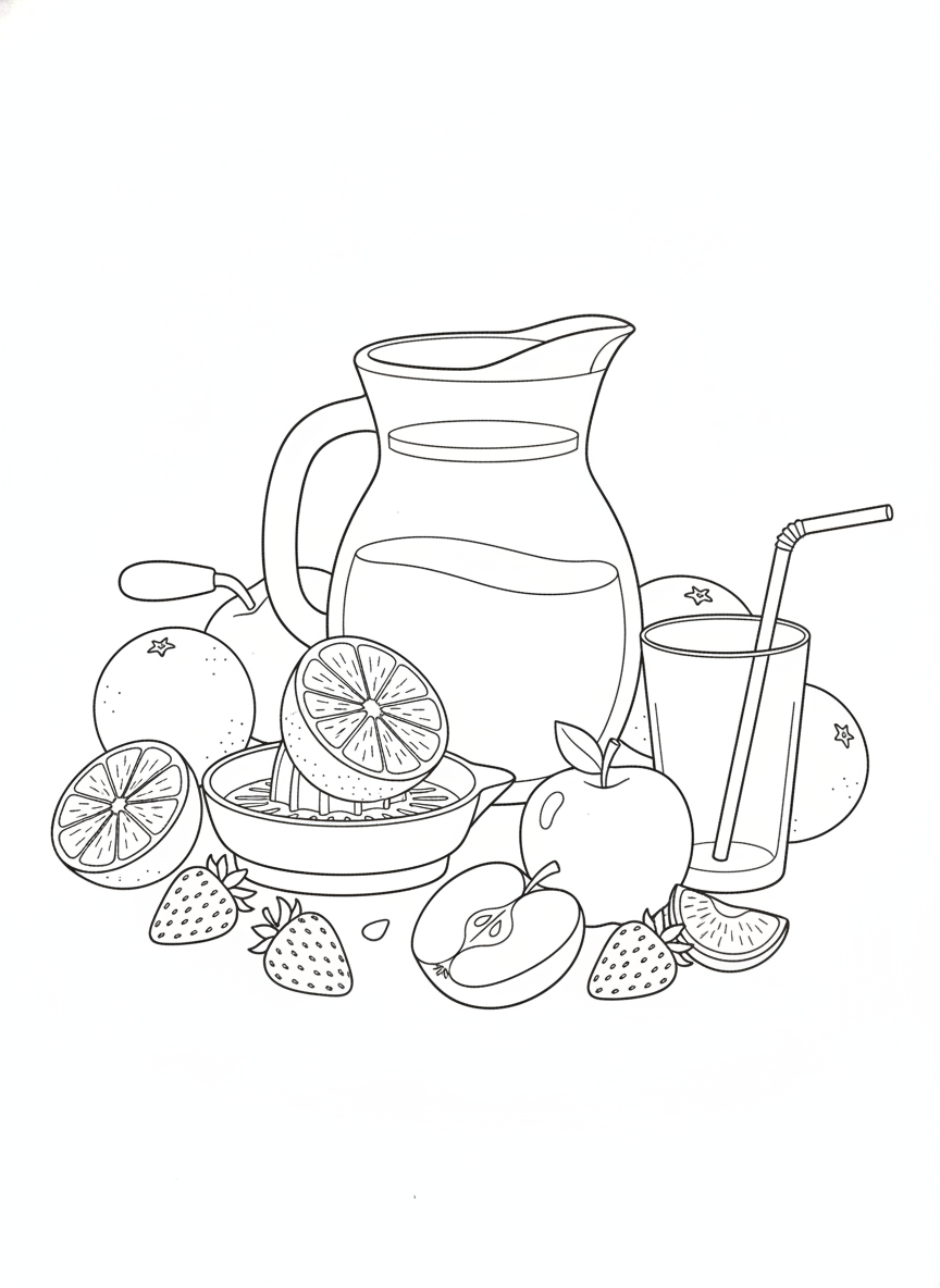 Fresh Juice Fun: A Delightful Kids' Coloring Page