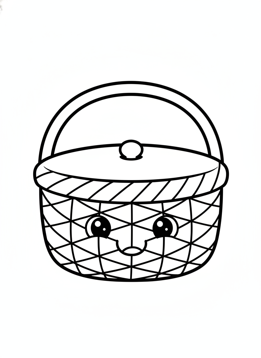 Friendly Smiling Picnic Basket Coloring Page for Kids
