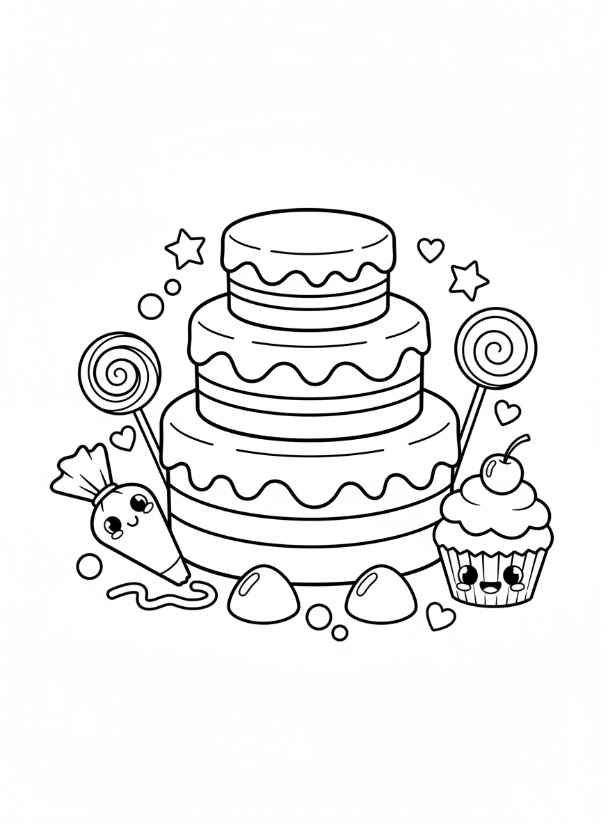 Fun Dessert Decorating Coloring Page for Kids