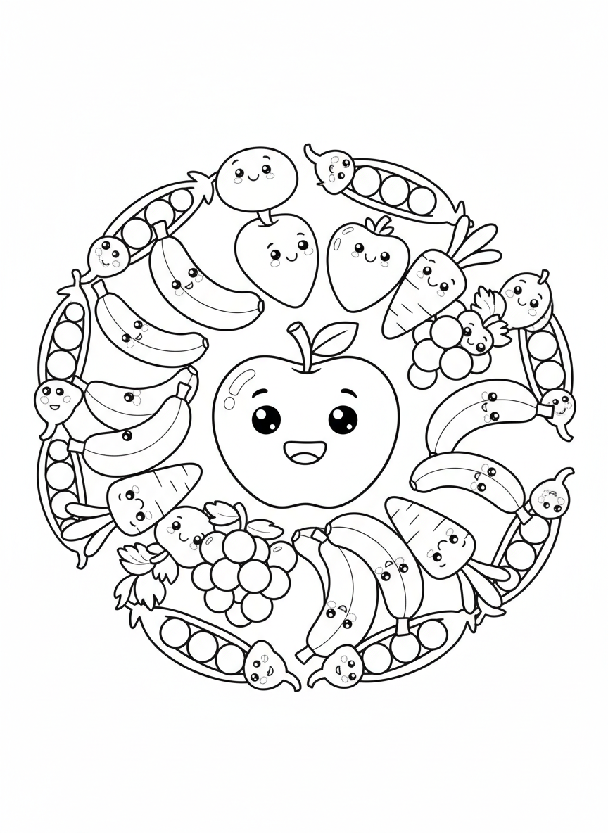 Fun Fruit & Veggie Mandala for Kids