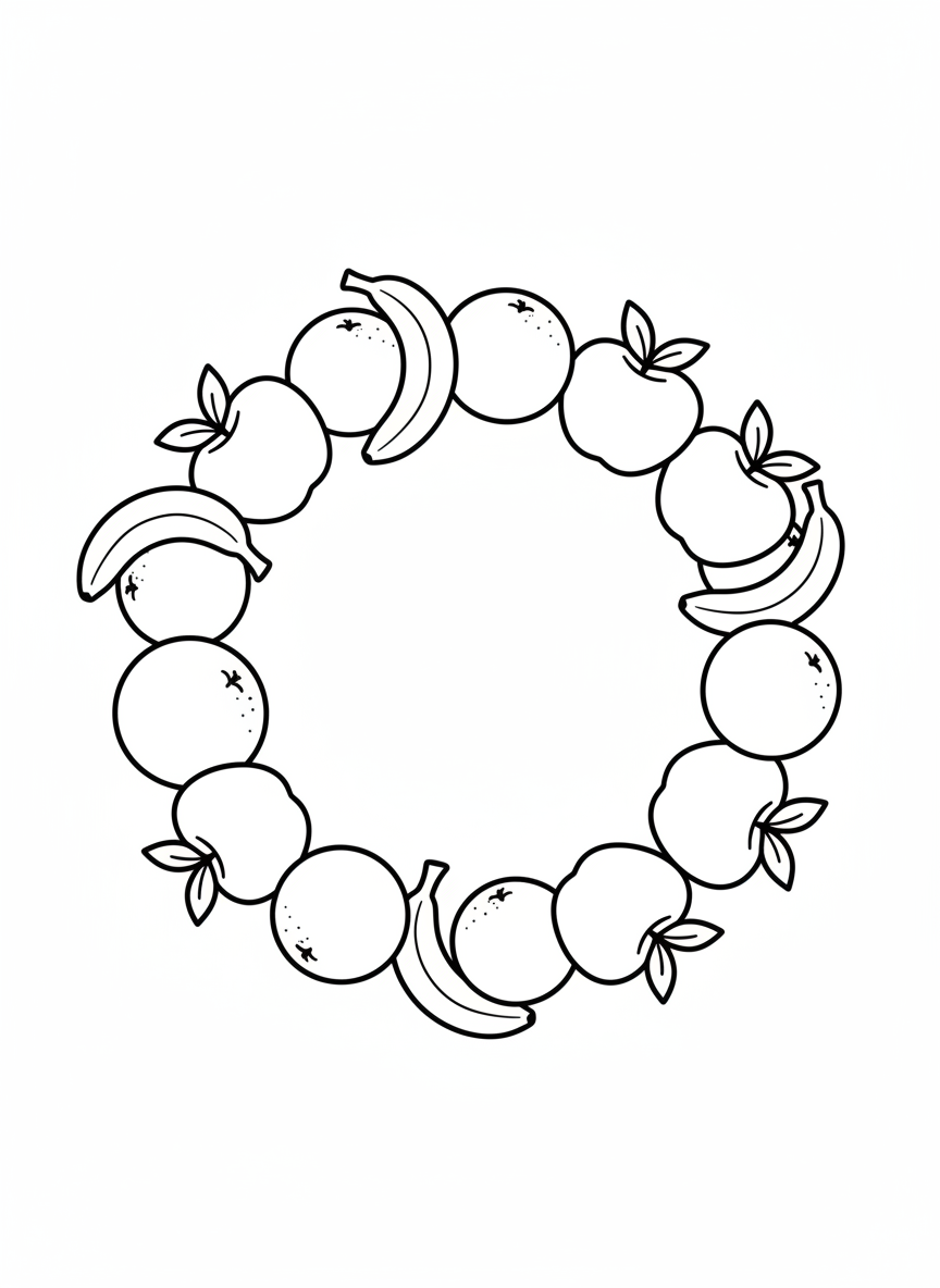 Fun Fruit Wreath Coloring Page for Kids