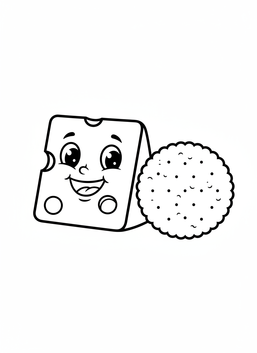 Happy Cheese & Cracker Coloring Page