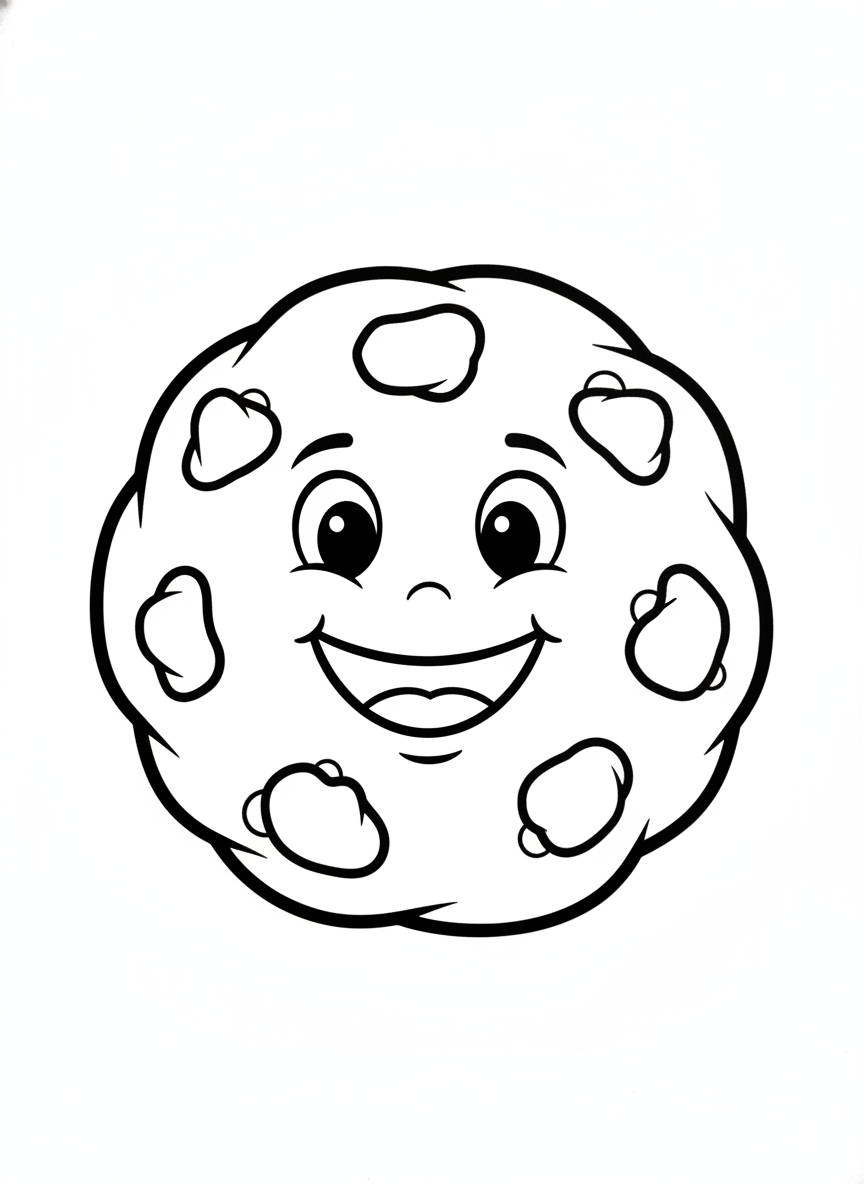 Happy Chocolate Chip Cookie Coloring Page for Kids