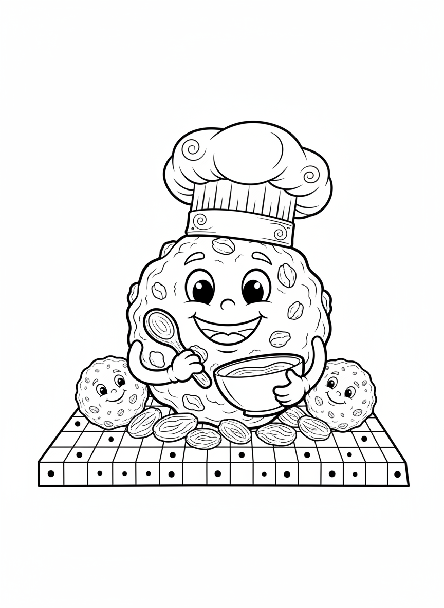 Happy Cookie Chef Coloring Page for Kids