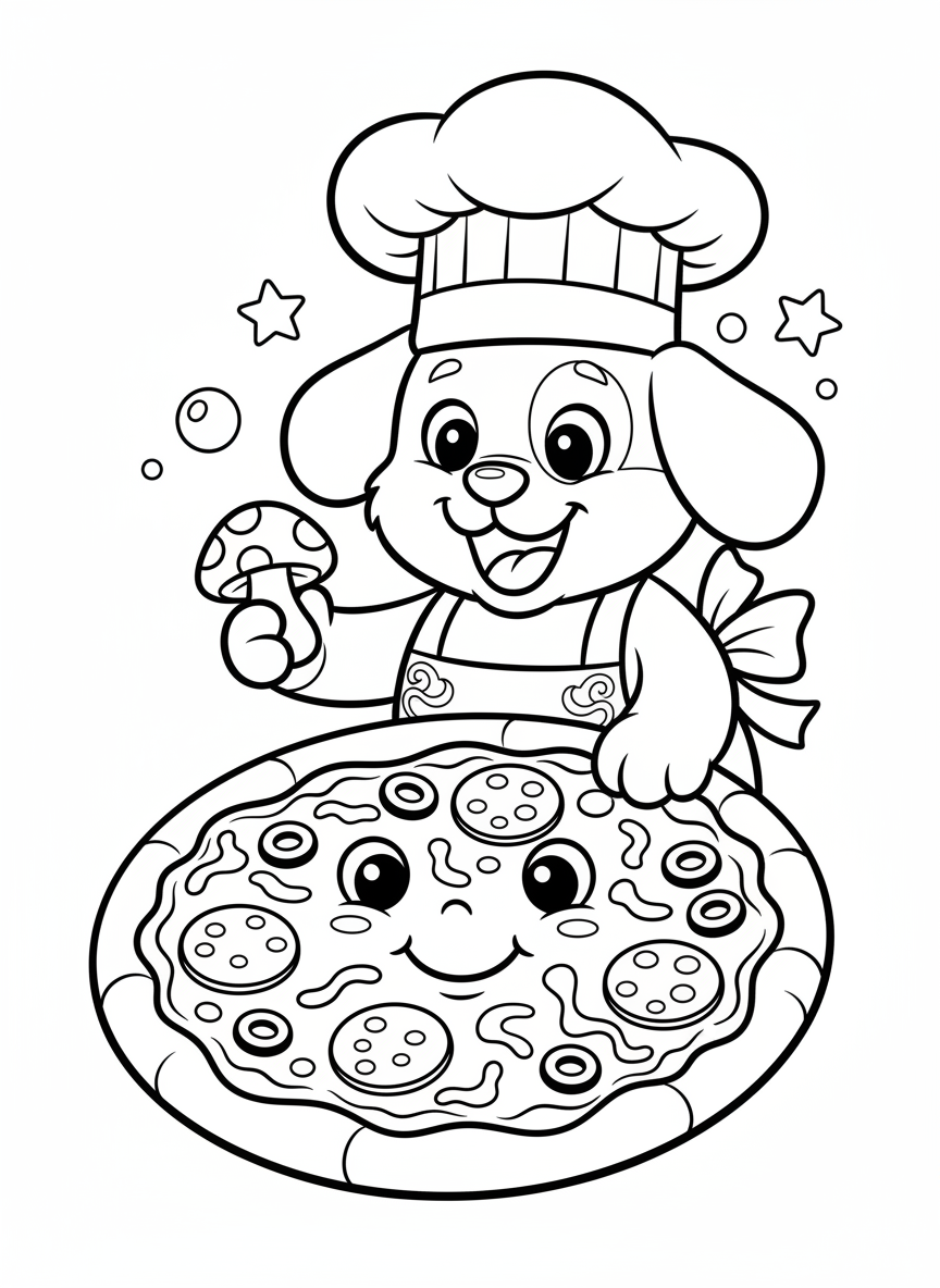 Happy Dog Pizza Chef Coloring Page
