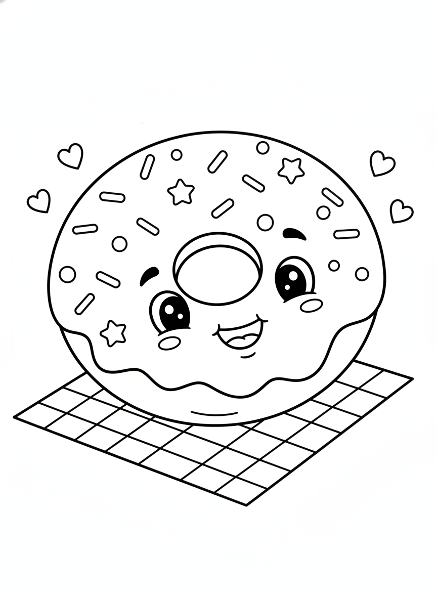 Happy Donut Picnic Coloring Page for Kids