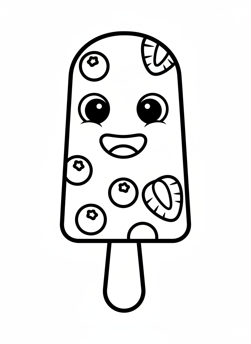 Happy Fruit Popsicle Coloring Page for Kids