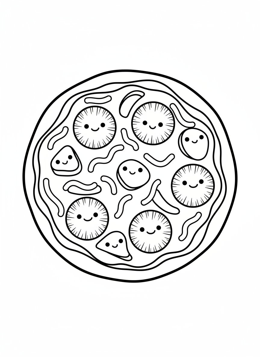 Happy Hawaiian Pizza Coloring Page for Kids