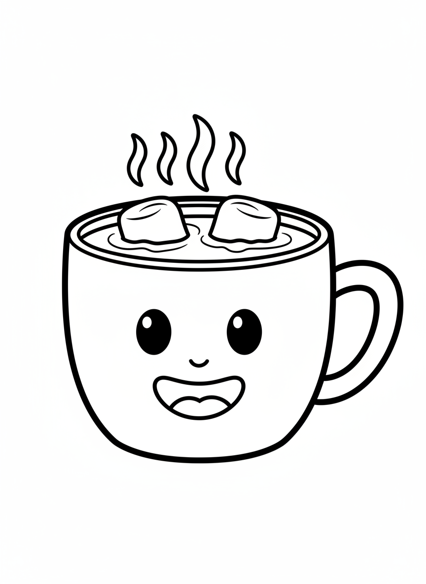 Happy Hot Chocolate Mug Coloring Page for Kids