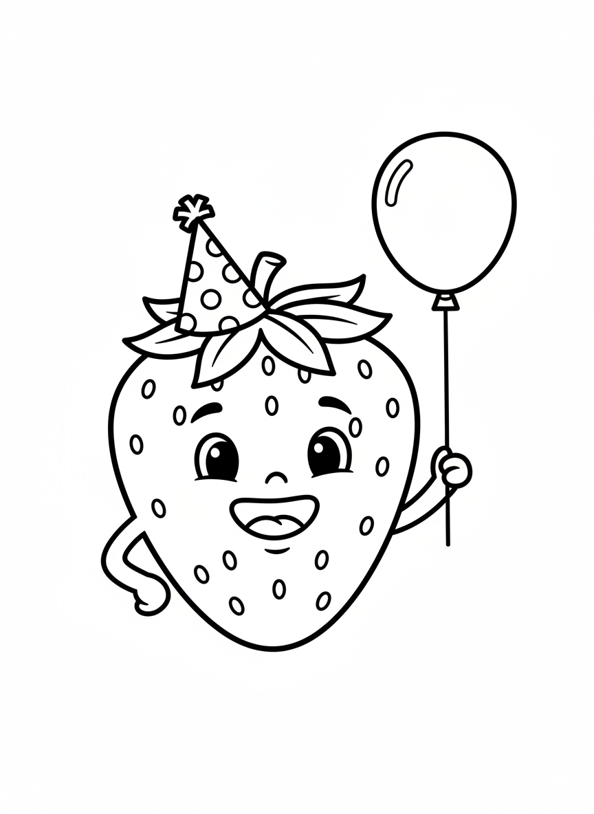Happy Strawberry Coloring Page for Kids