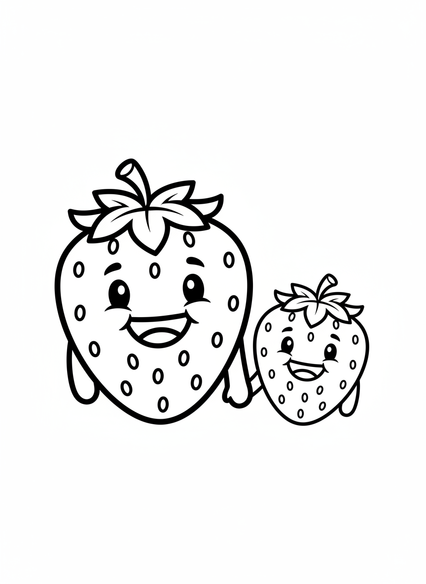Happy Strawberry Family Coloring Page